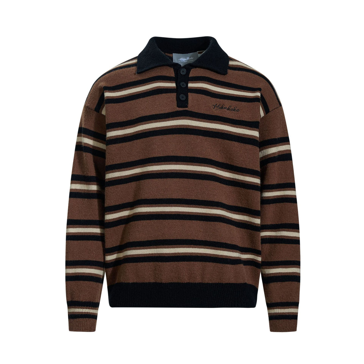 Striped Knit Polo Sweater