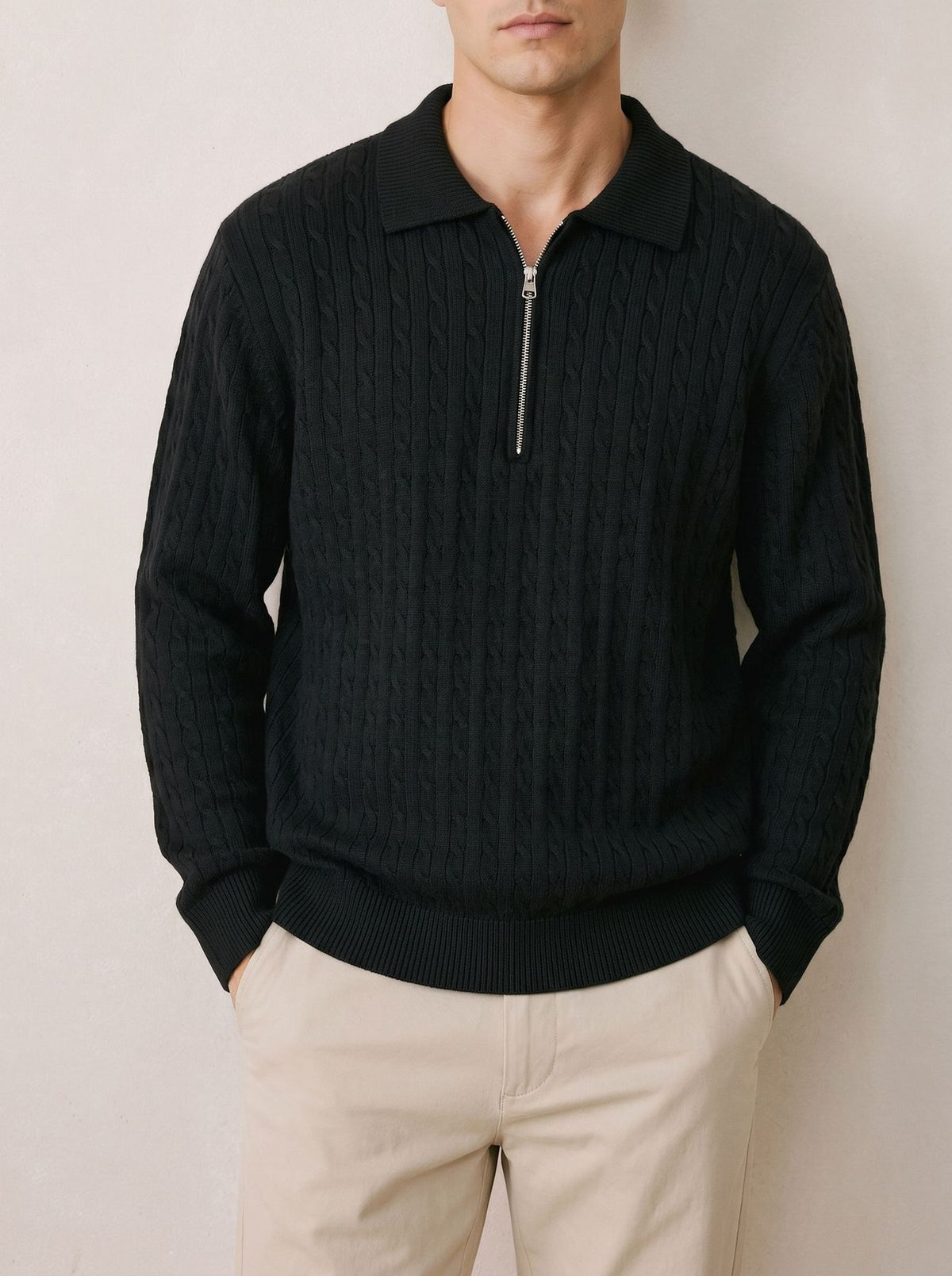 Cable Knit Half Zip Polo Sweater