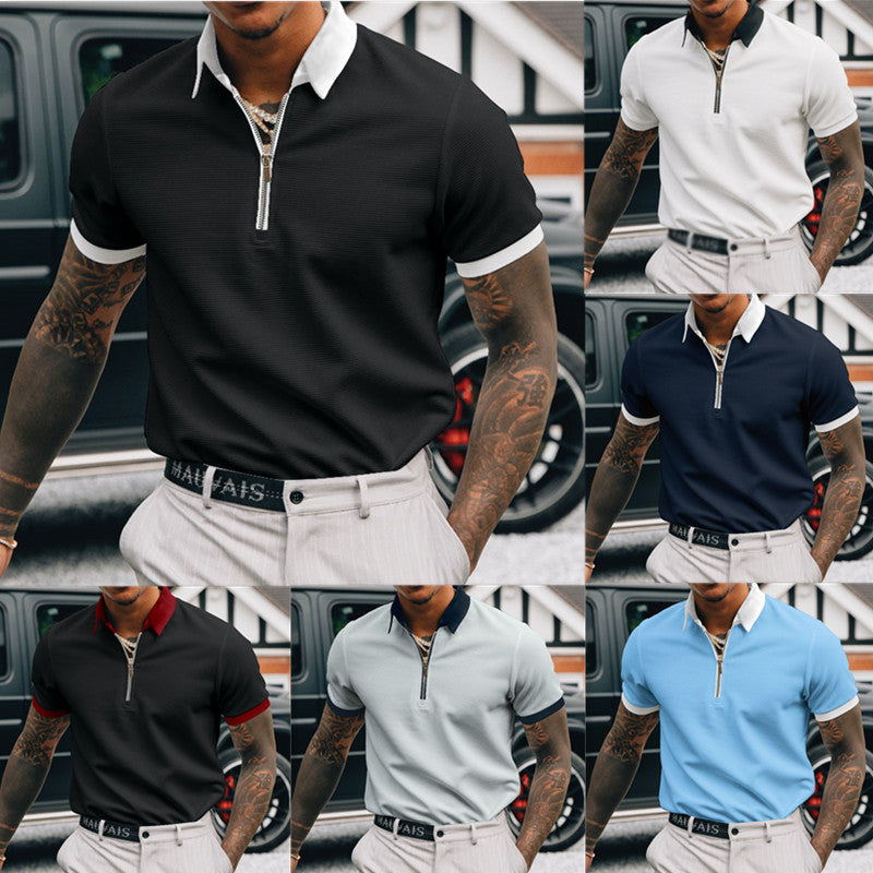 Solid color POLO zipper men's polo shirt T-shirt