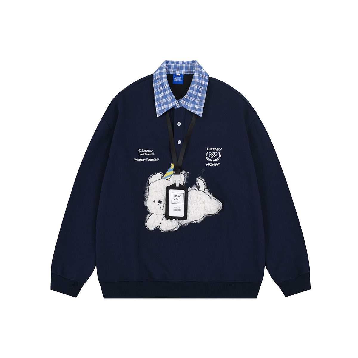 Plaid Collar Graphic Sweatshirt
