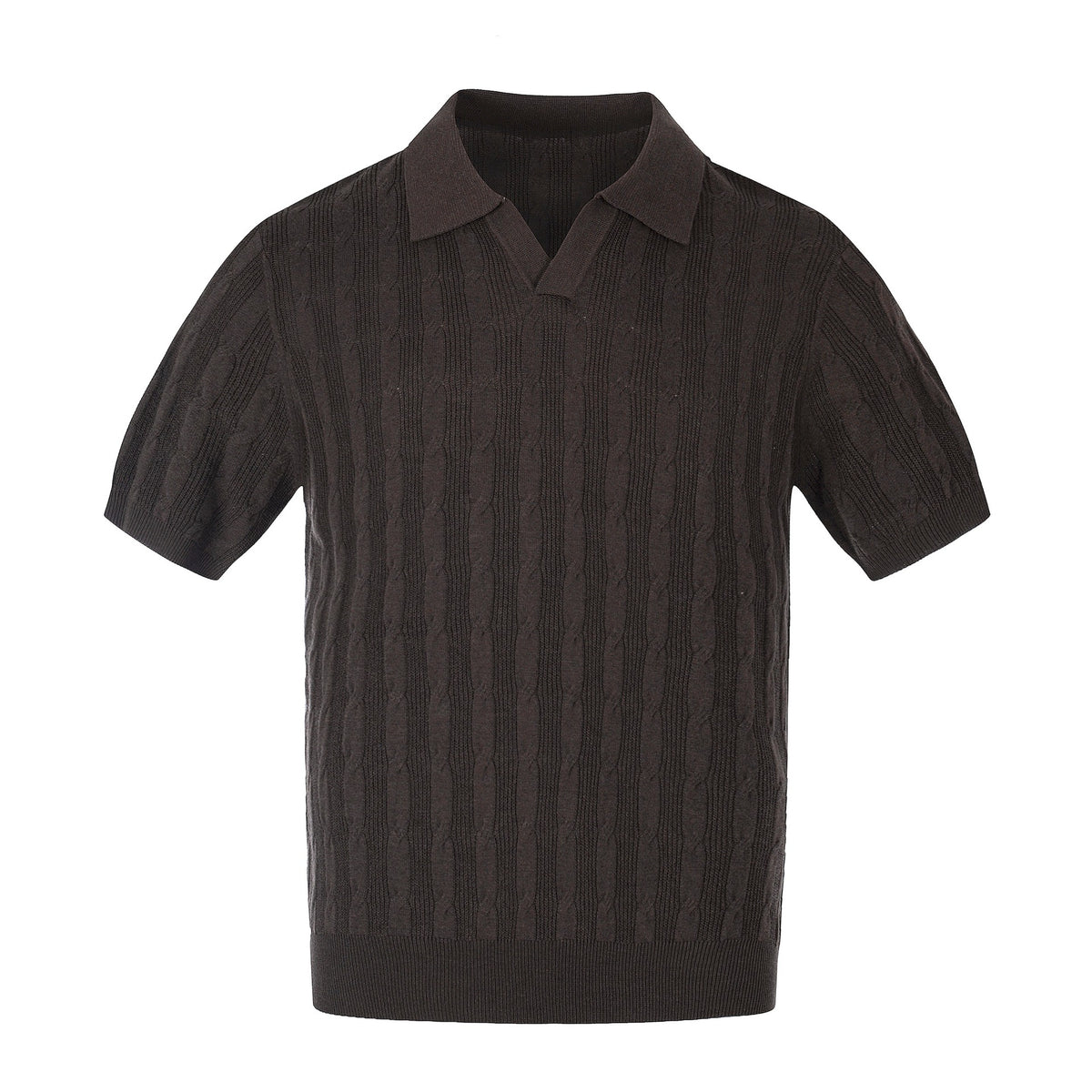 Cable Knit Open-Collar Polo