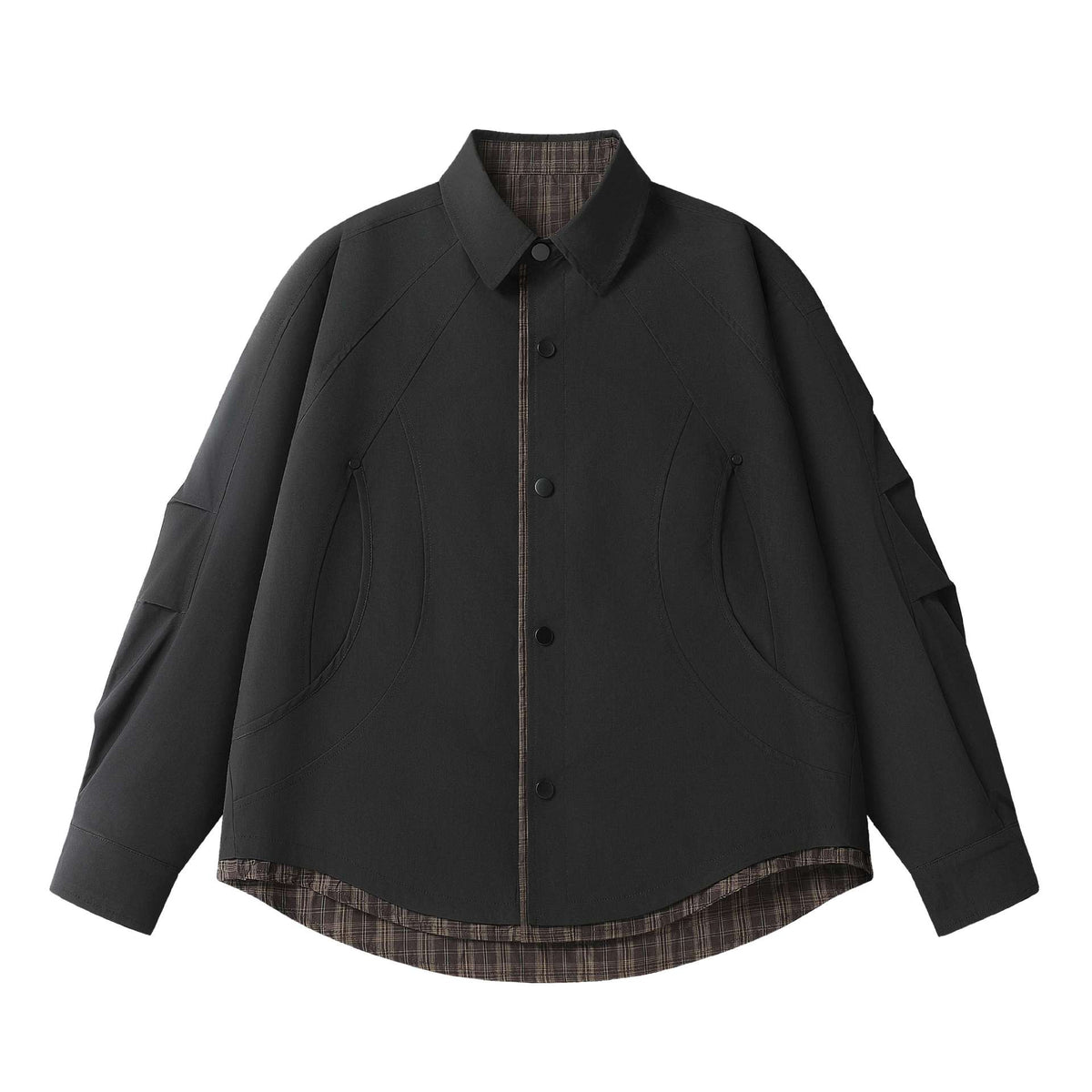 Vintage Oversized Plaid Long Sleeve Deconstructed Layered Mens Shirt
