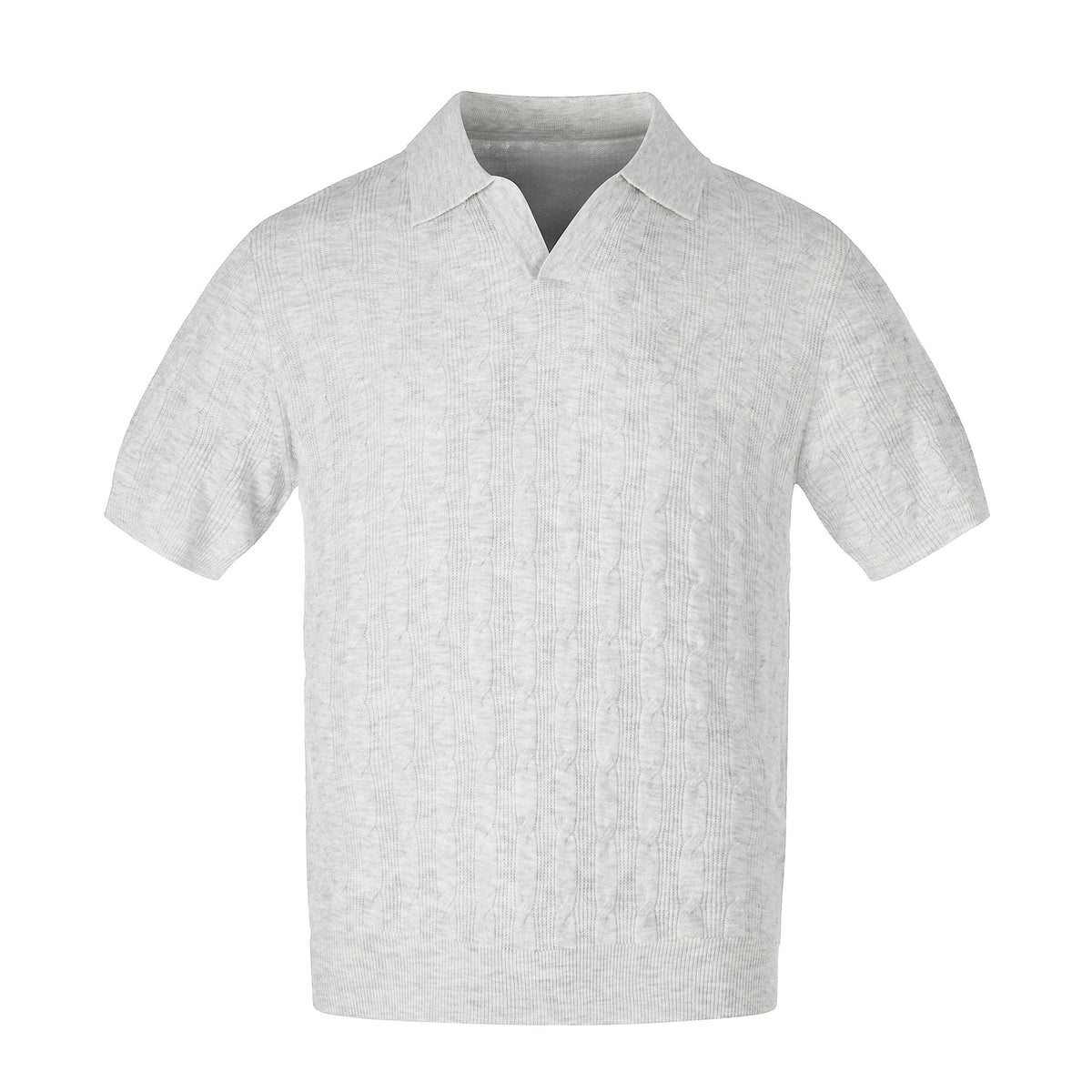 Cable Knit Open-Collar Polo