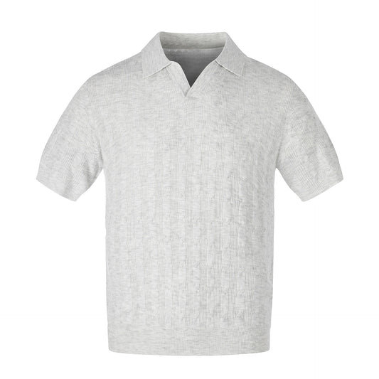 Cable Knit Open-Collar Polo