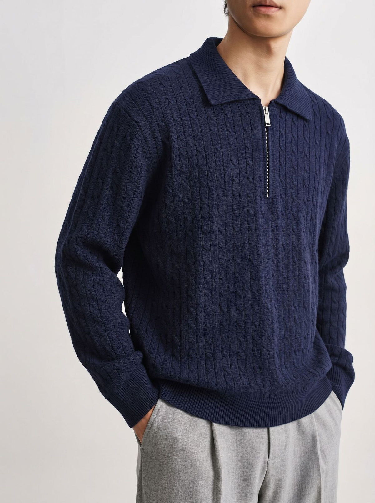 Cable Knit Half Zip Polo Sweater