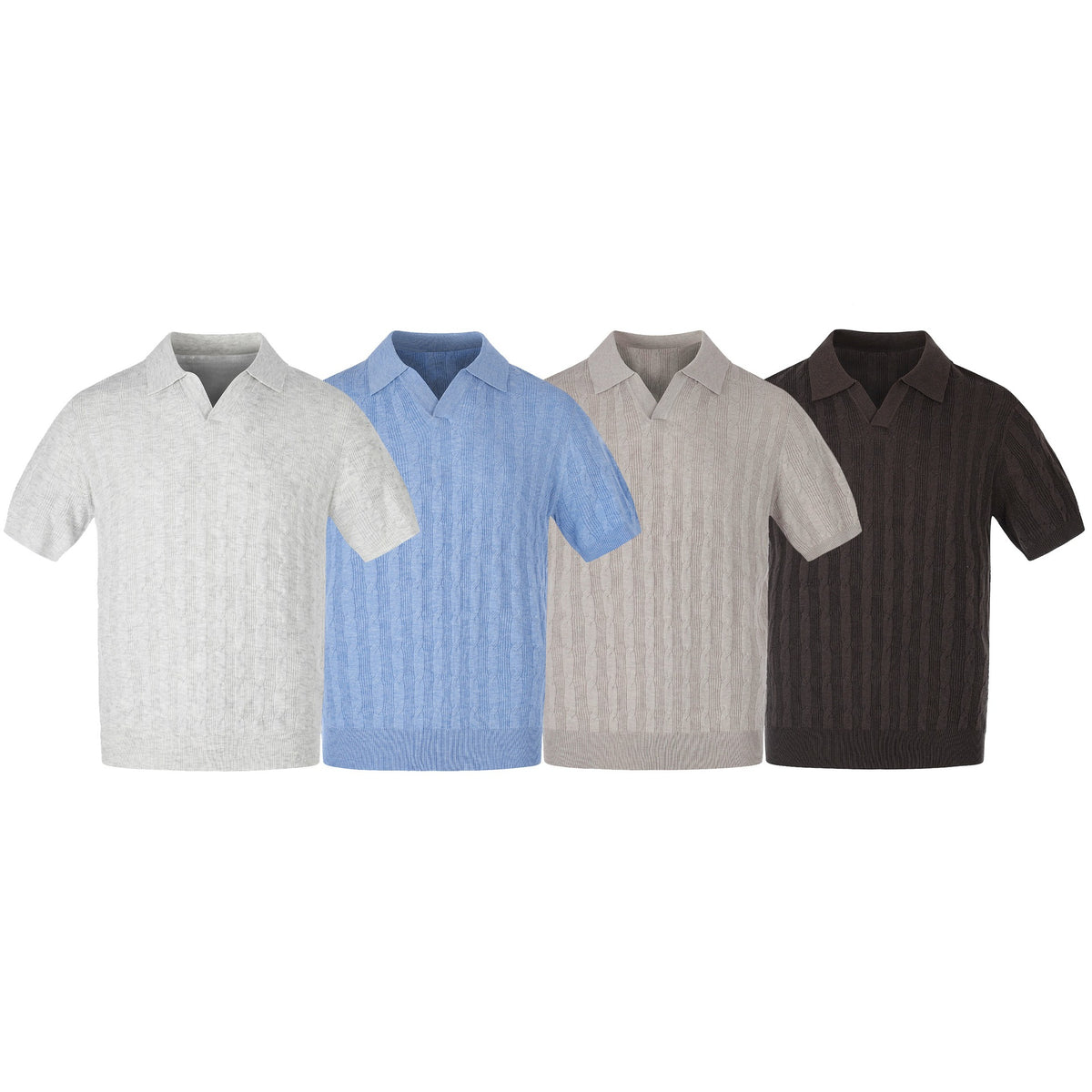 Cable Knit Open-Collar Polo