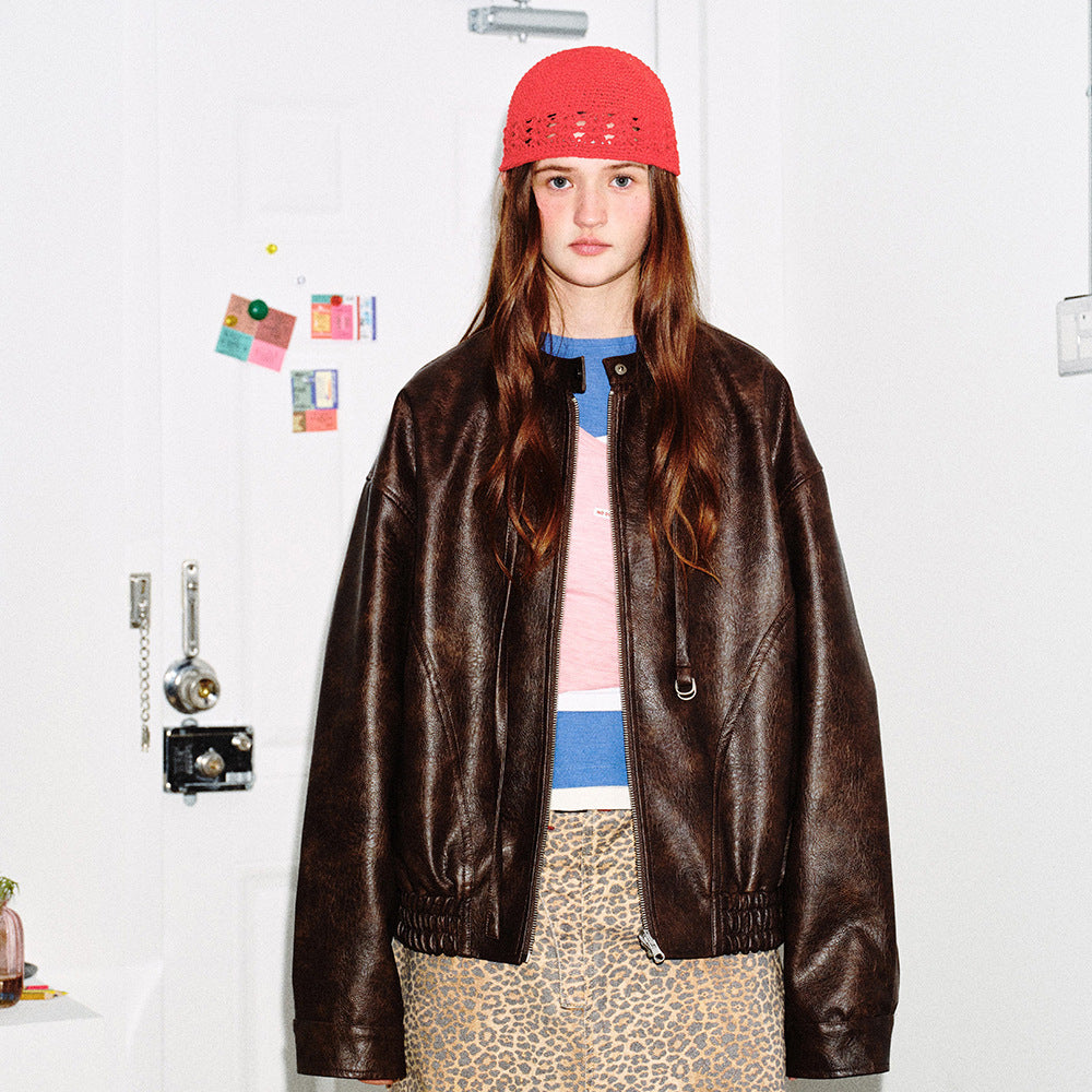 Old Buckle Collar Leather Jacket