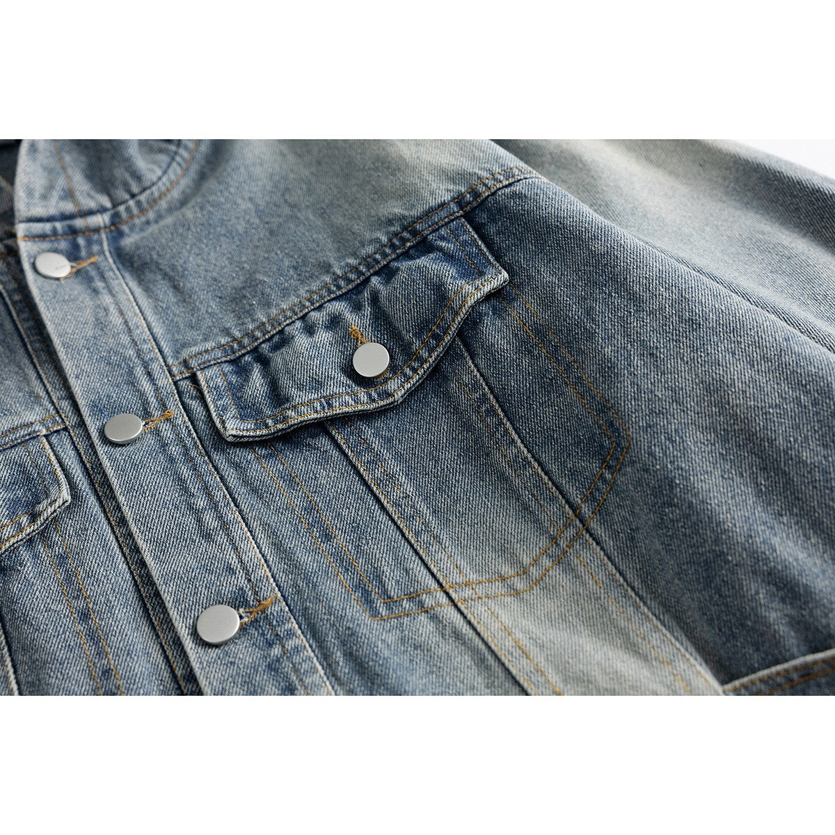 Vintage Wash Denim Hooded Jacket