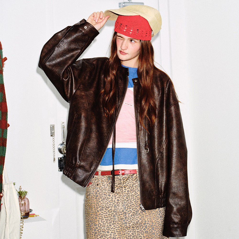 Old Buckle Collar Leather Jacket