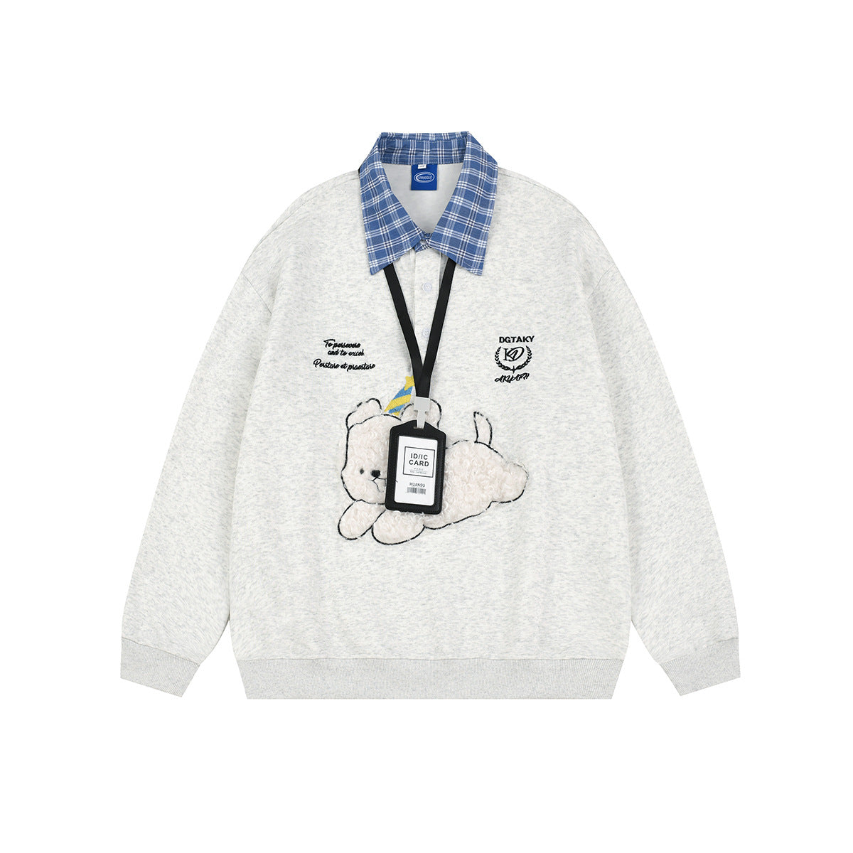 Plaid Collar Graphic Sweatshirt