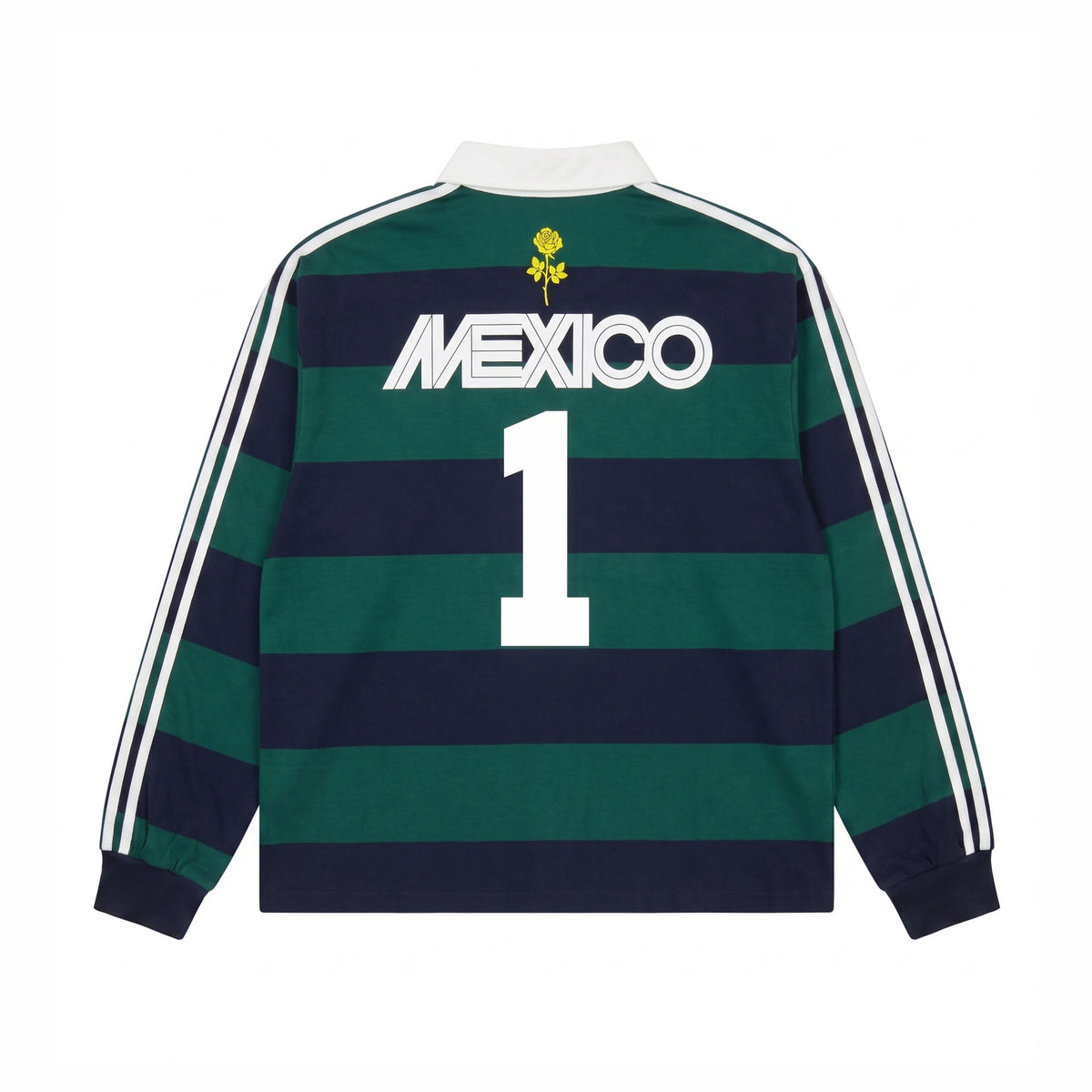 Mexican Print Color-block Stripe Long Sleeve Polo Shirt