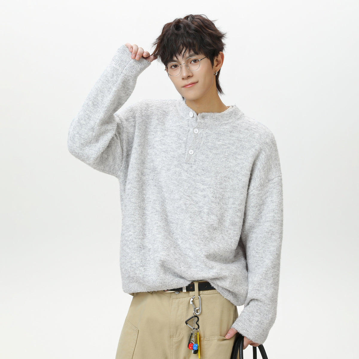Textured Henley Knit Sweater