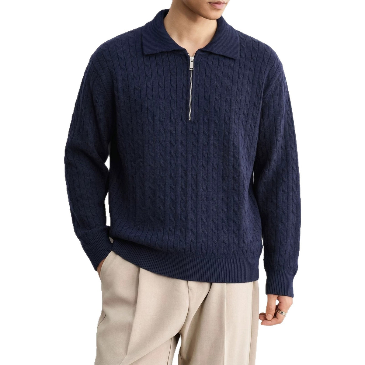Cable Knit Half Zip Polo Sweater
