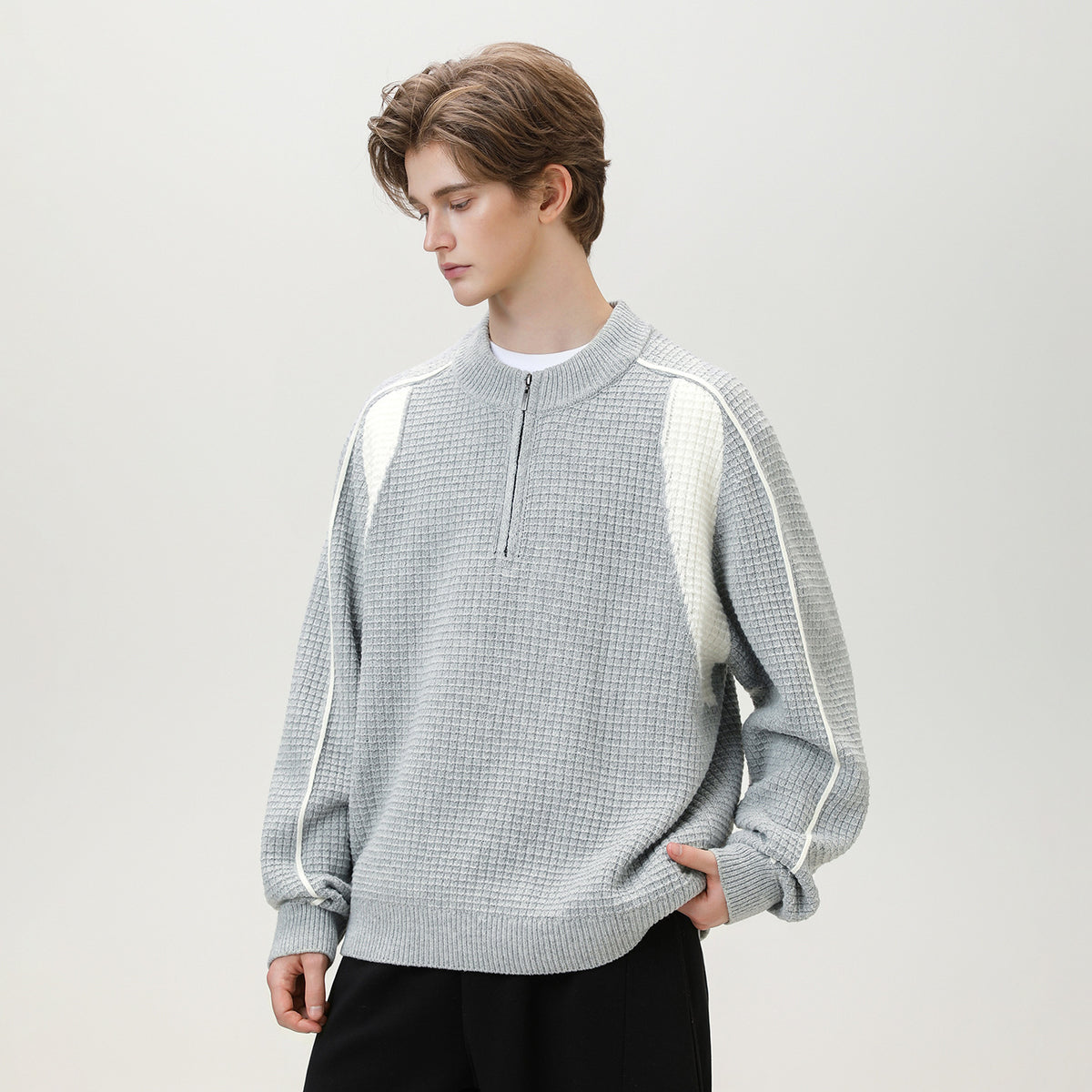 Textured Half Zip Knit Sweater