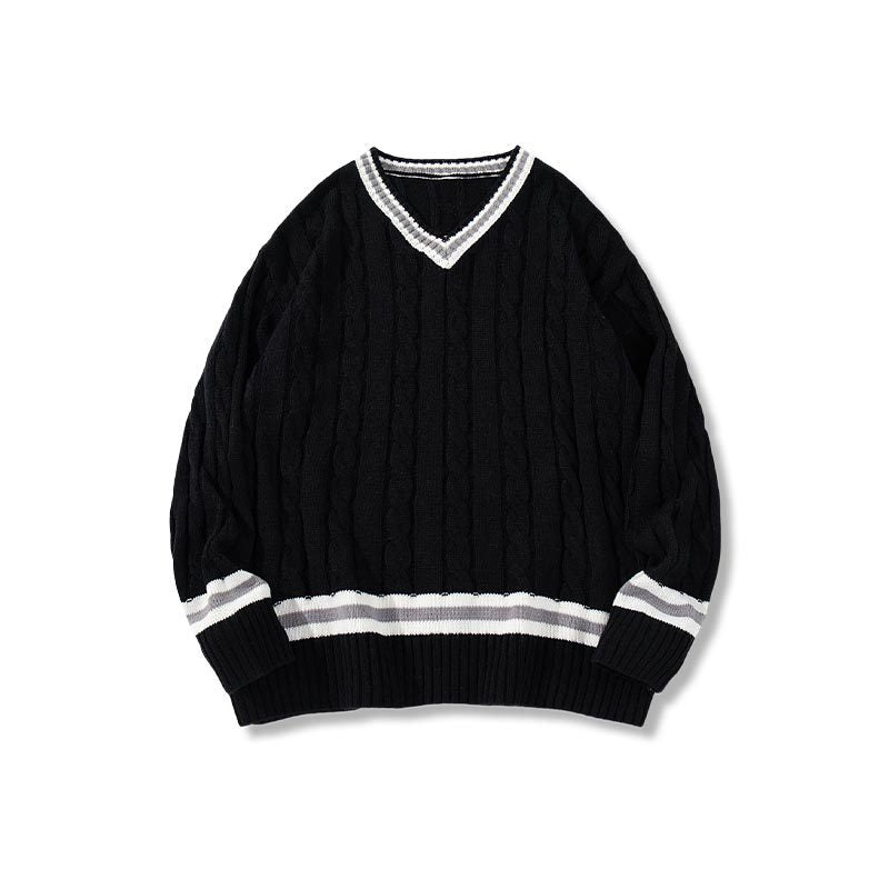 Cable V Neck Knit Sweater