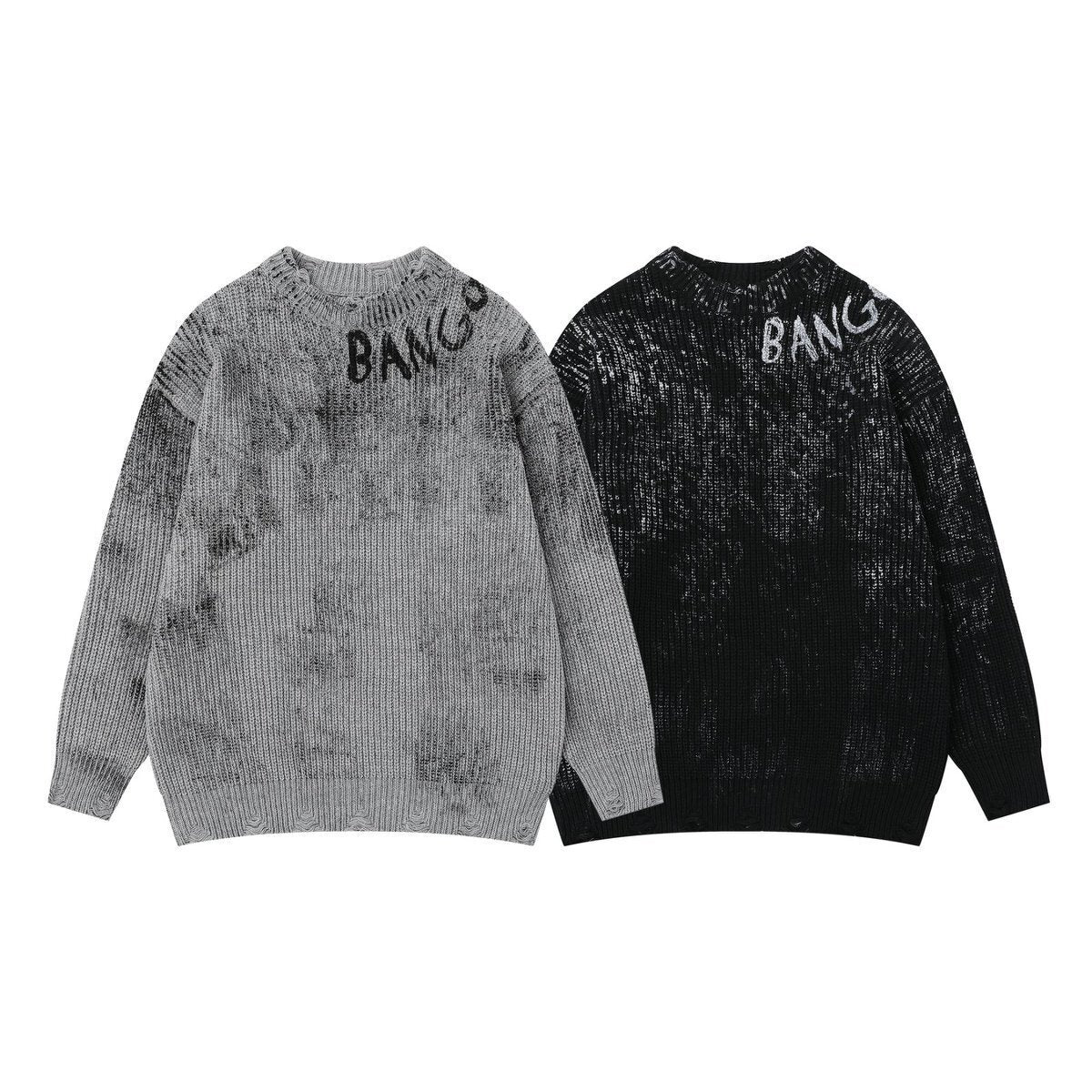 Distressed Graphic Knit Sweater