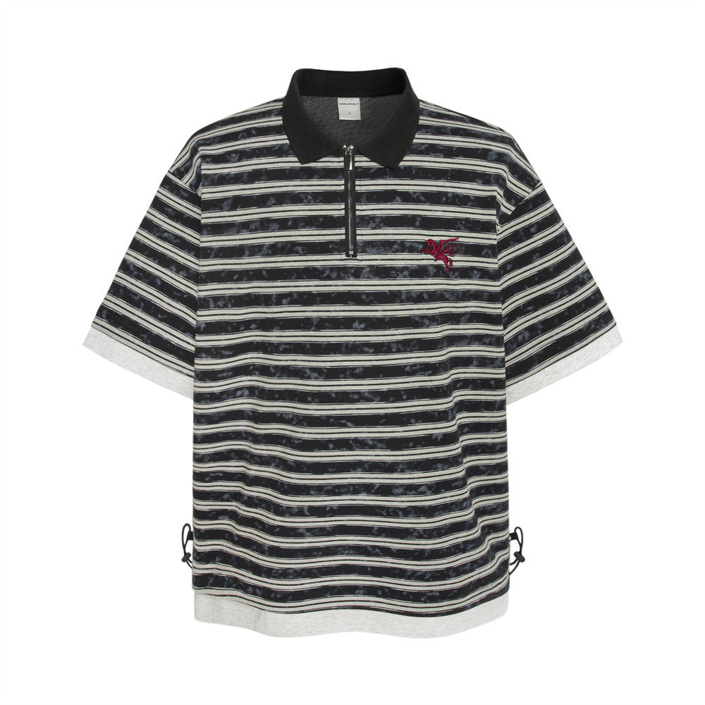 Washed Stripe Zip Polo
