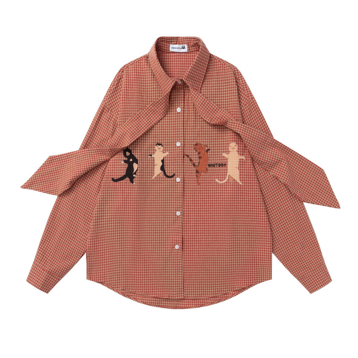 Embroidered Tie Detail Check Shirt