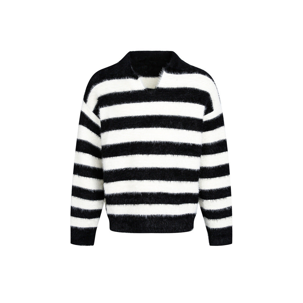 Striped Fuzzy Knit Polo