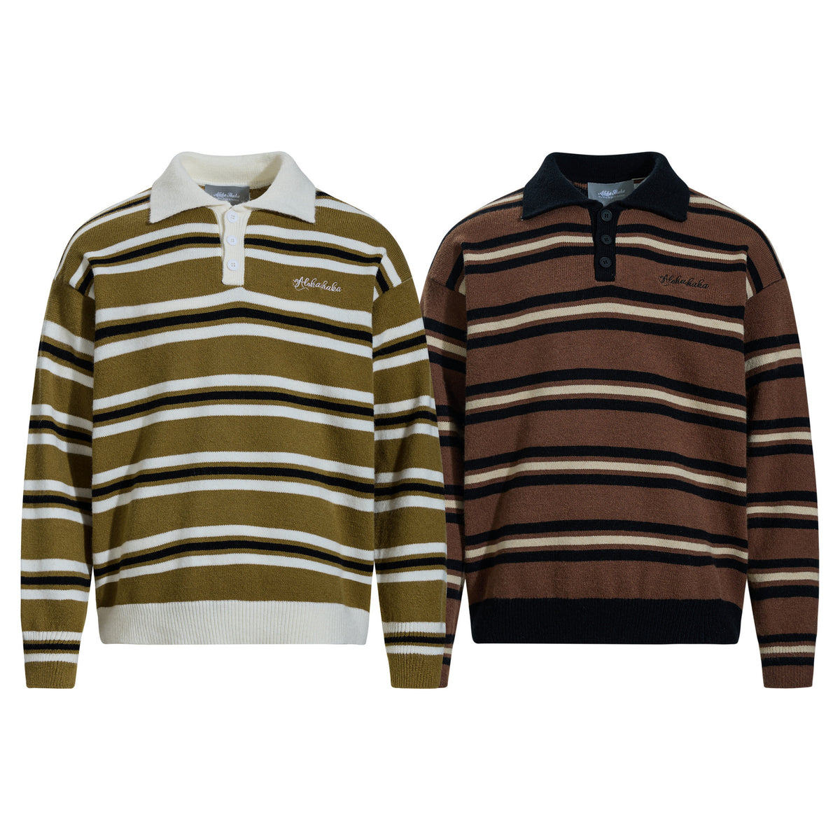 Striped Knit Polo Sweater