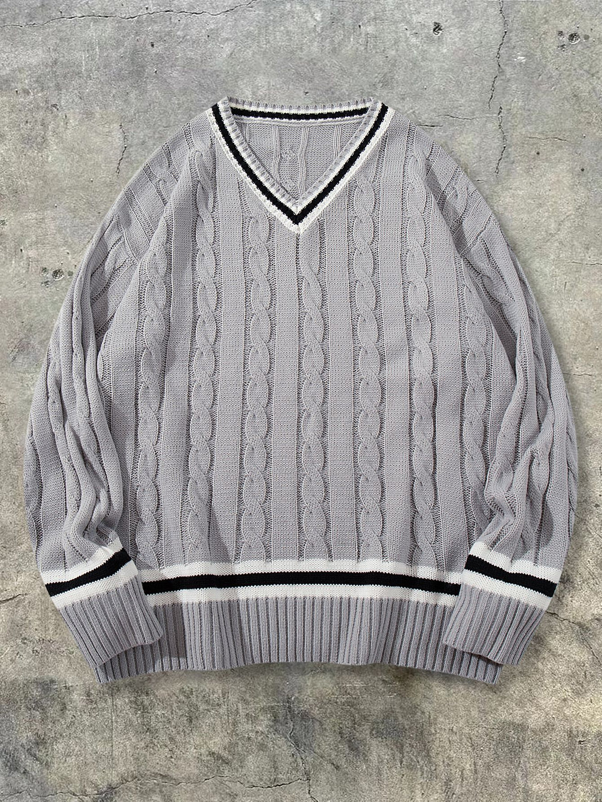 Cable V Neck Knit Sweater