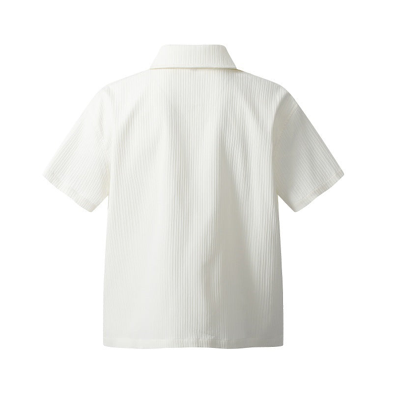 Textured Zip-Up Short Sleeve Shirt