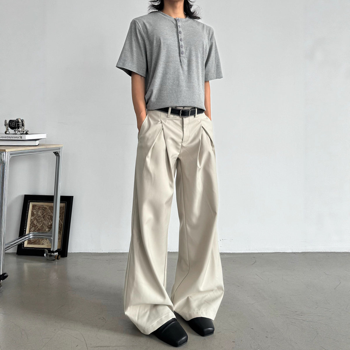 Pleated Wide-Leg Trousers