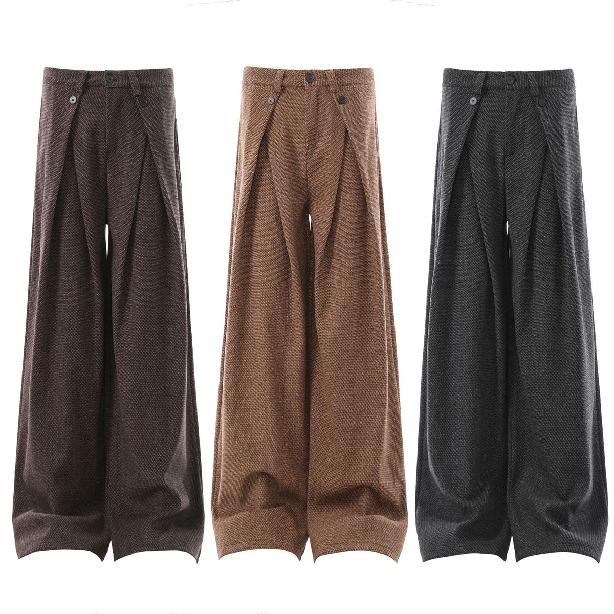Simple A-line Pleated Woolen Trousers