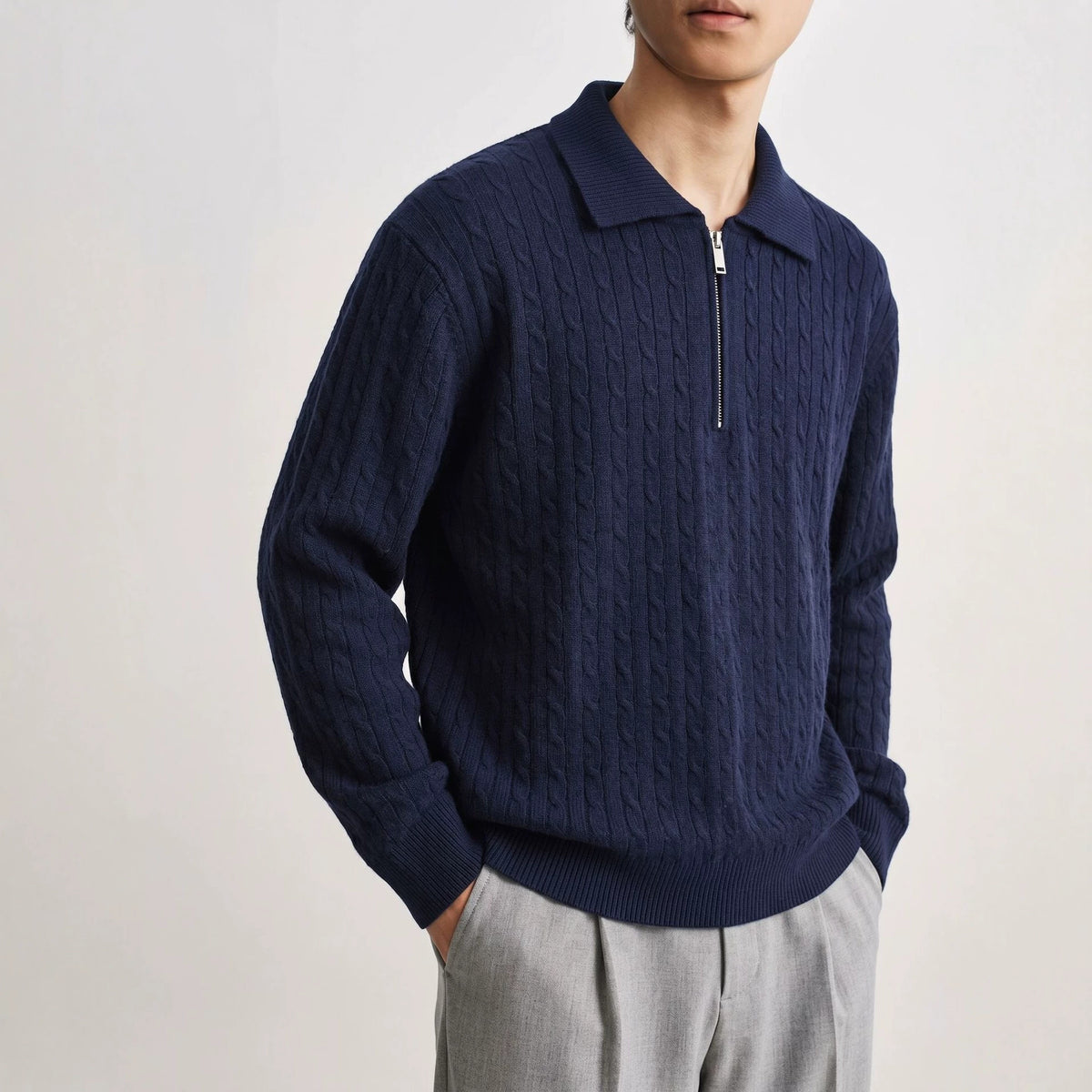 Cable Knit Half Zip Polo Sweater