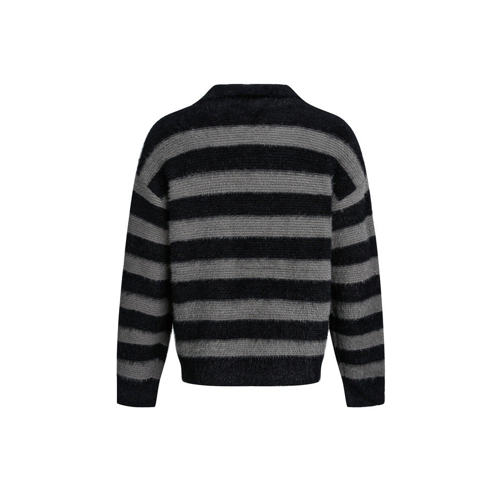 Striped Fuzzy Knit Polo