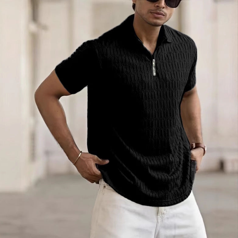 Textured Zip Polo
