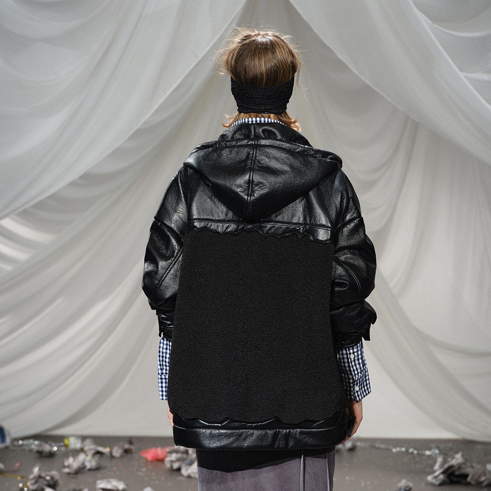 Prestige Leather-Sleeve Hooded Jacket