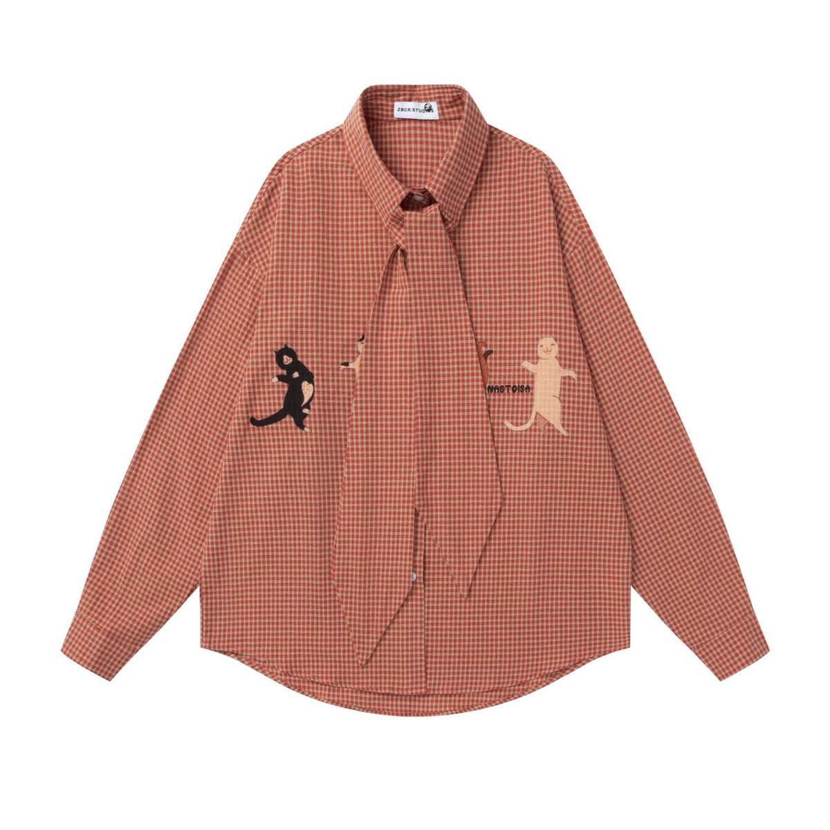 Embroidered Tie Detail Check Shirt