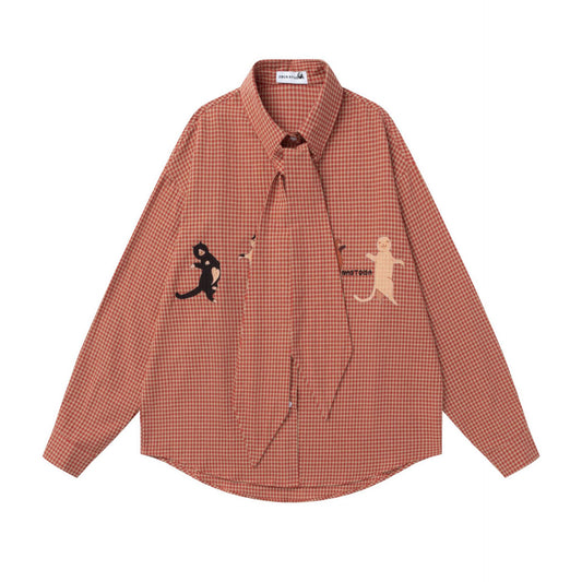 Embroidered Tie Detail Check Shirt