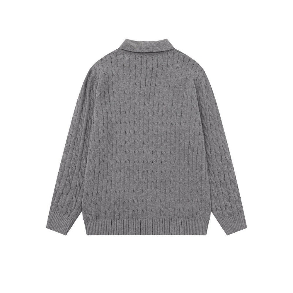 Cable Knit Long-Sleeve Polo