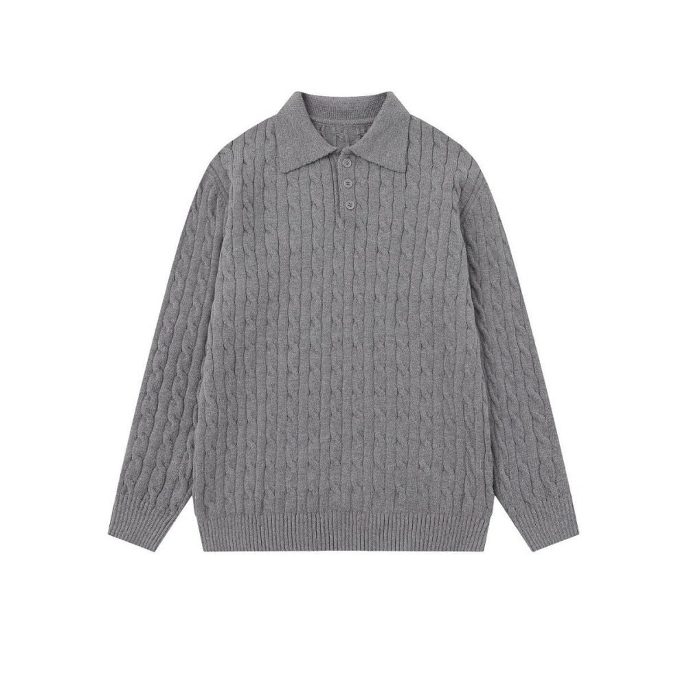 Cable Knit Long-Sleeve Polo