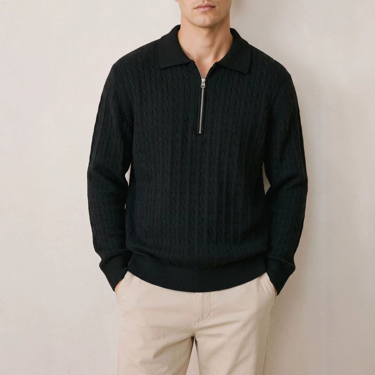 Cable Knit Half Zip Polo Sweater