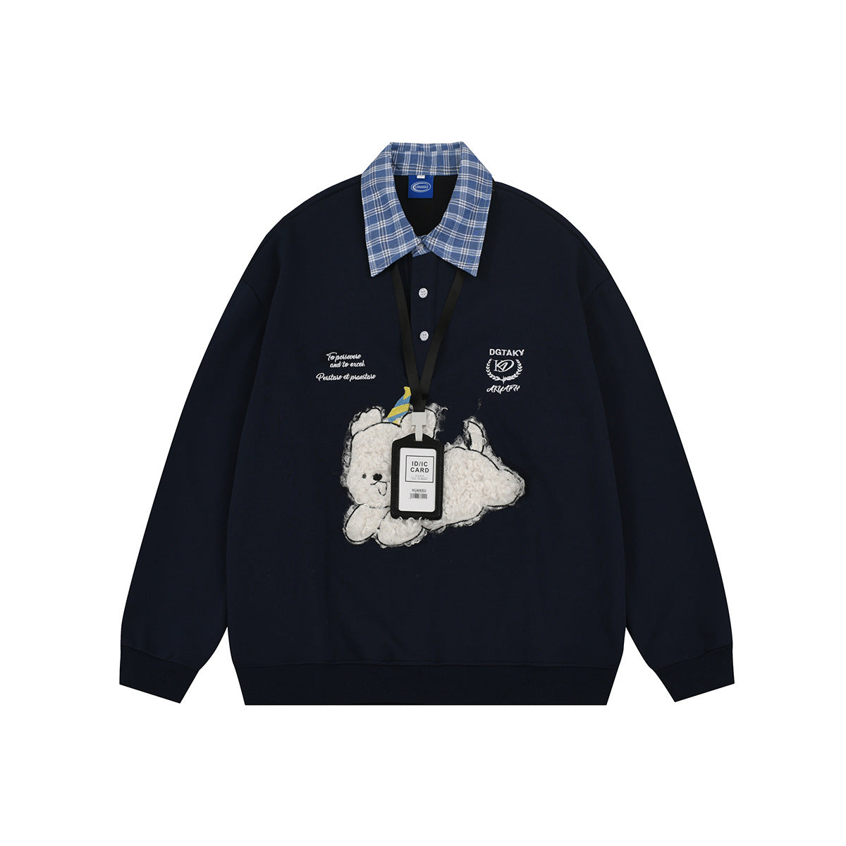 Plaid Collar Graphic Sweatshirt