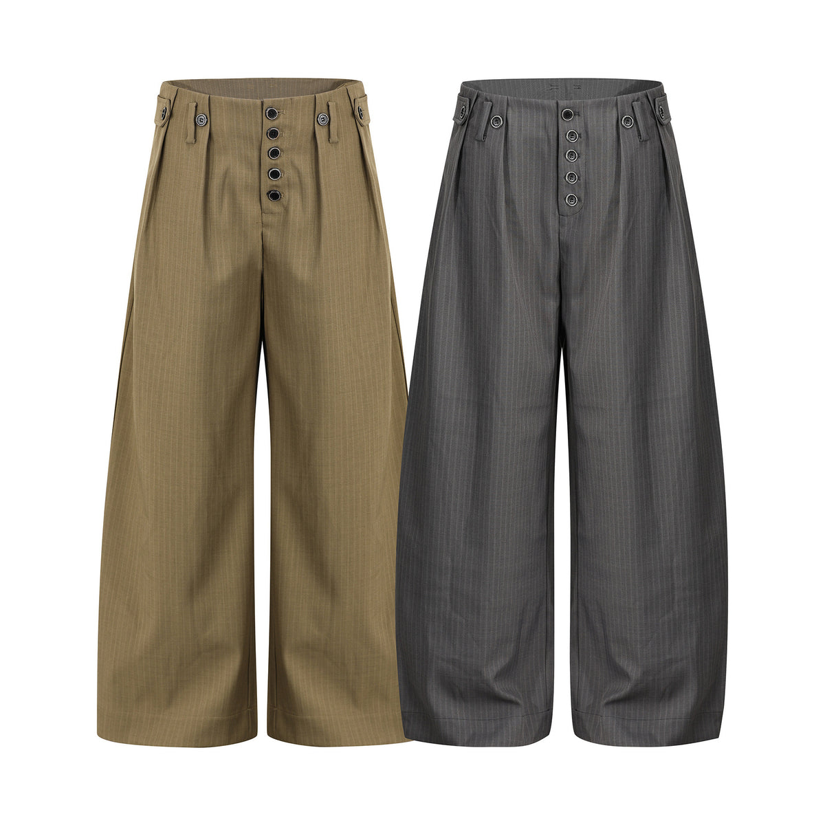 Mid-Waist Striped Wide-Leg Trousers