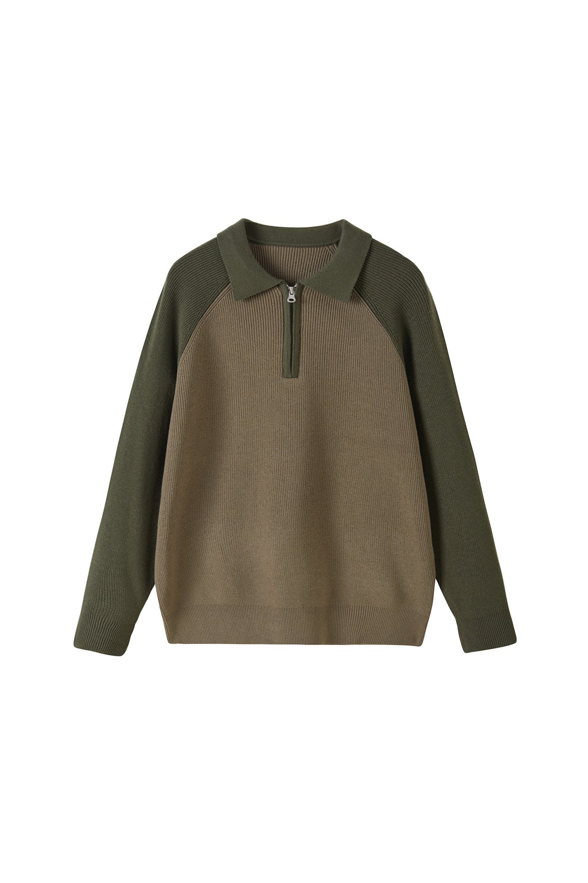 Contrast Raglan Half-Zip Knit