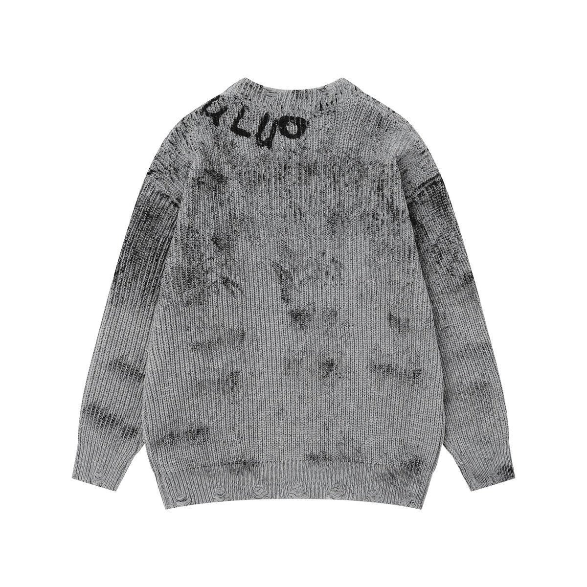 Distressed Graphic Knit Sweater