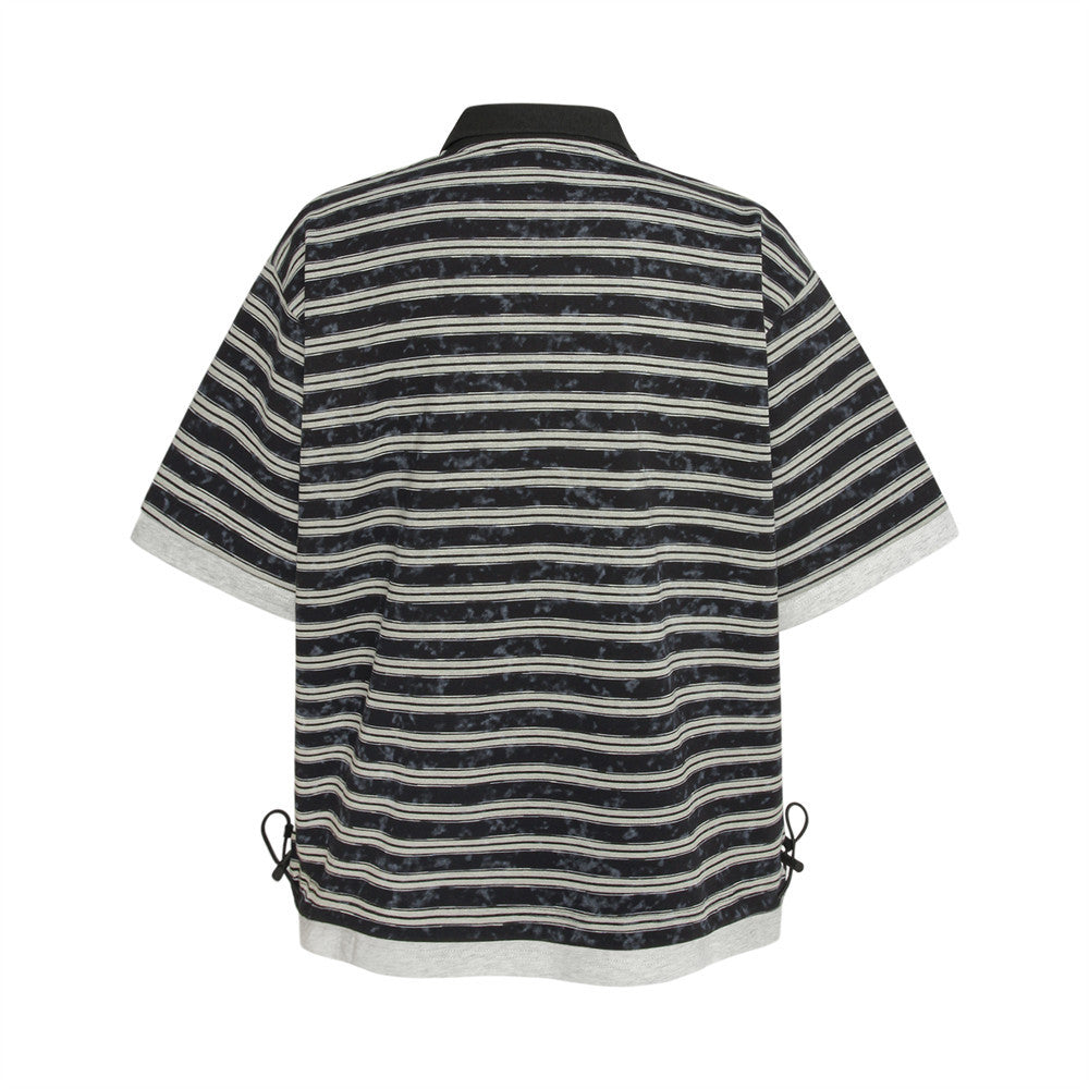 Washed Stripe Zip Polo