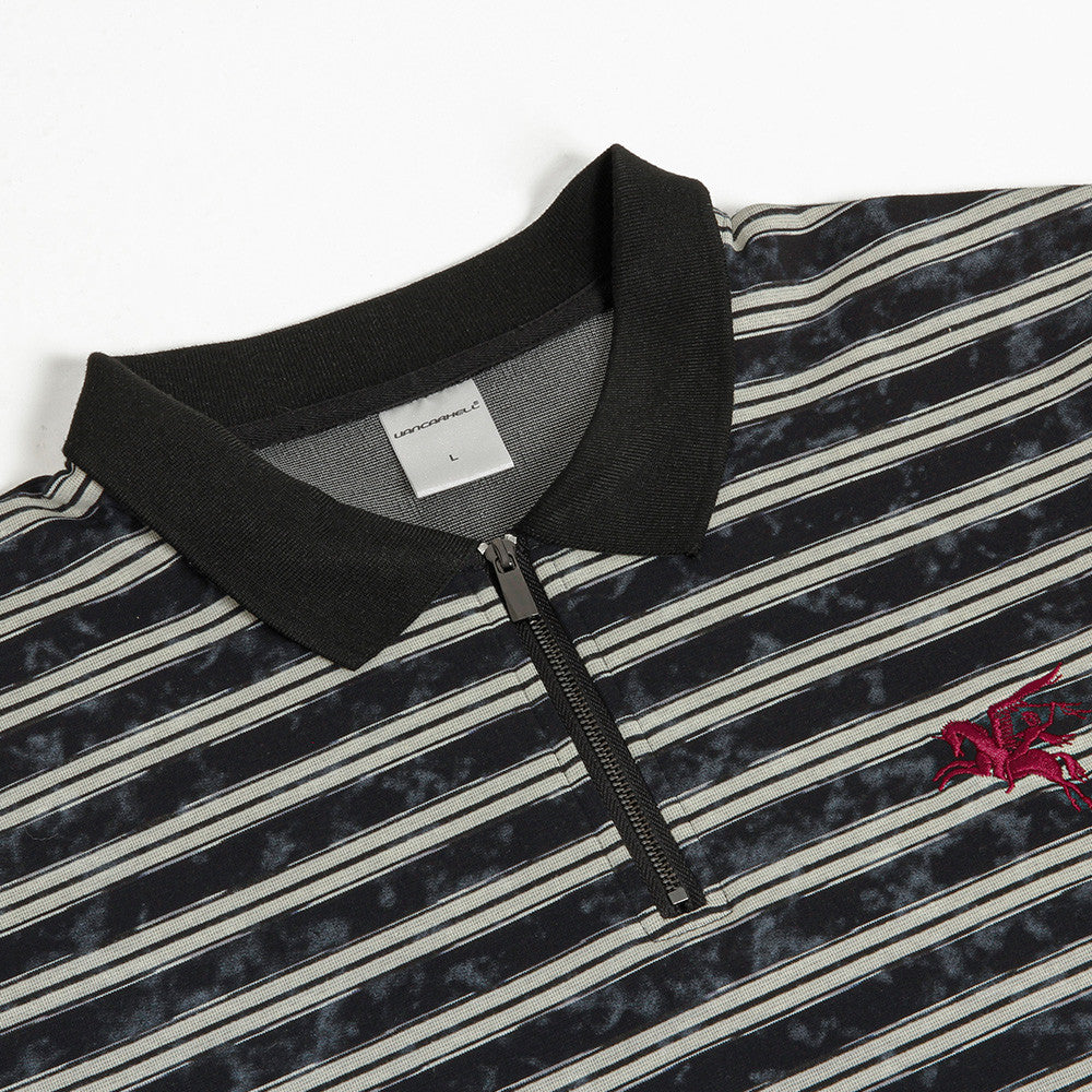 Washed Stripe Zip Polo