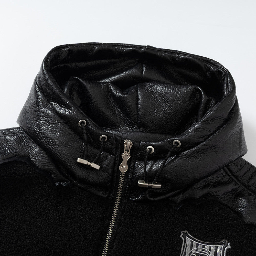 Prestige Leather-Sleeve Hooded Jacket