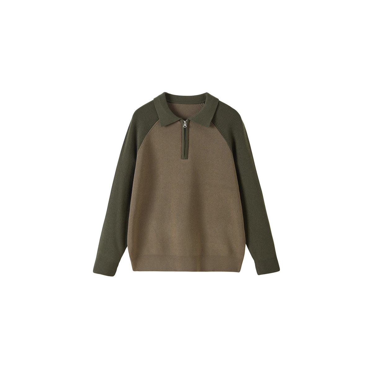Contrast Raglan Half-Zip Knit
