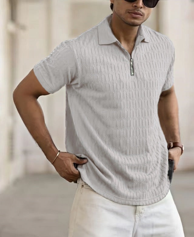 Textured Zip Polo