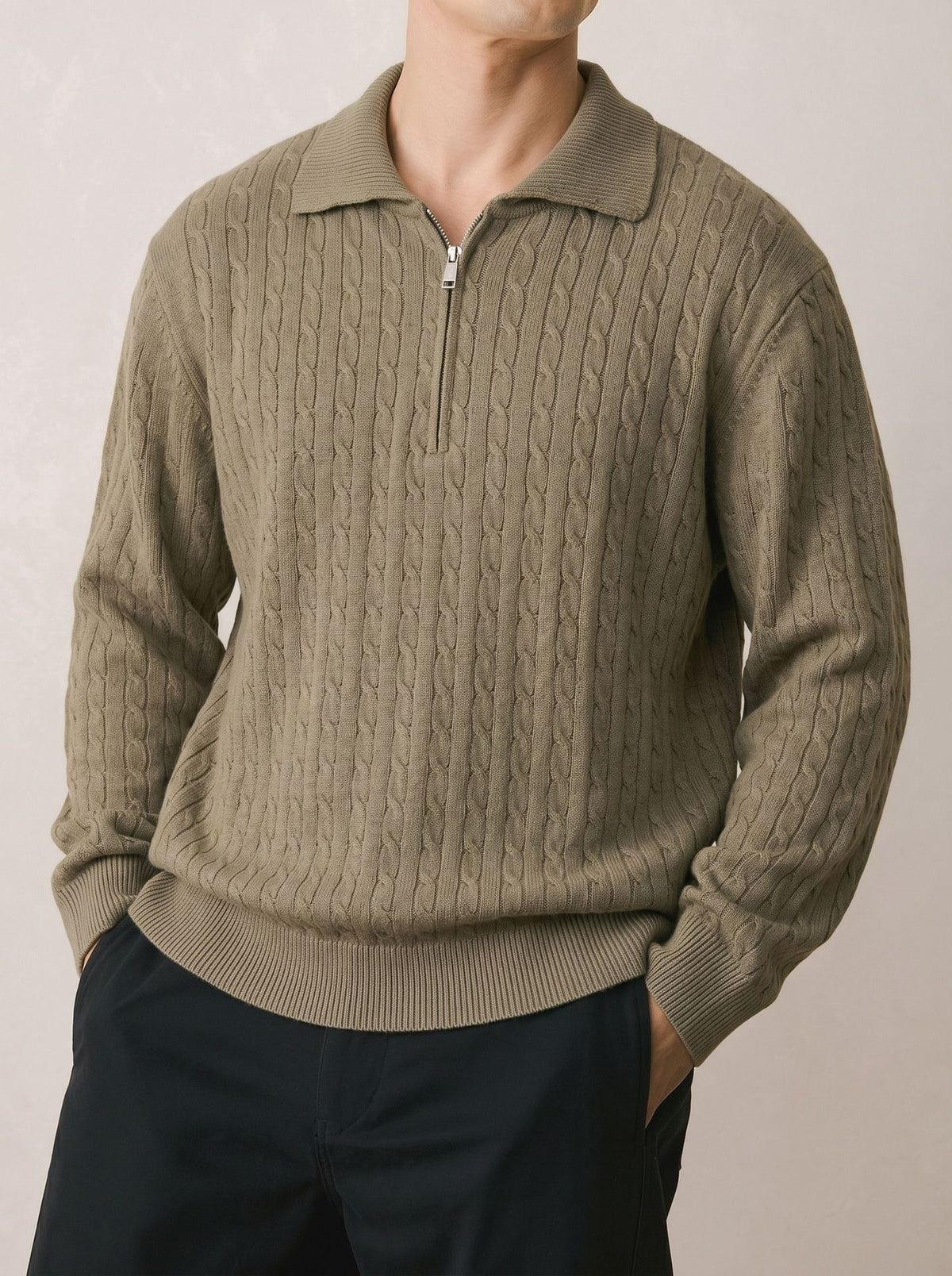 Cable Knit Half Zip Polo Sweater