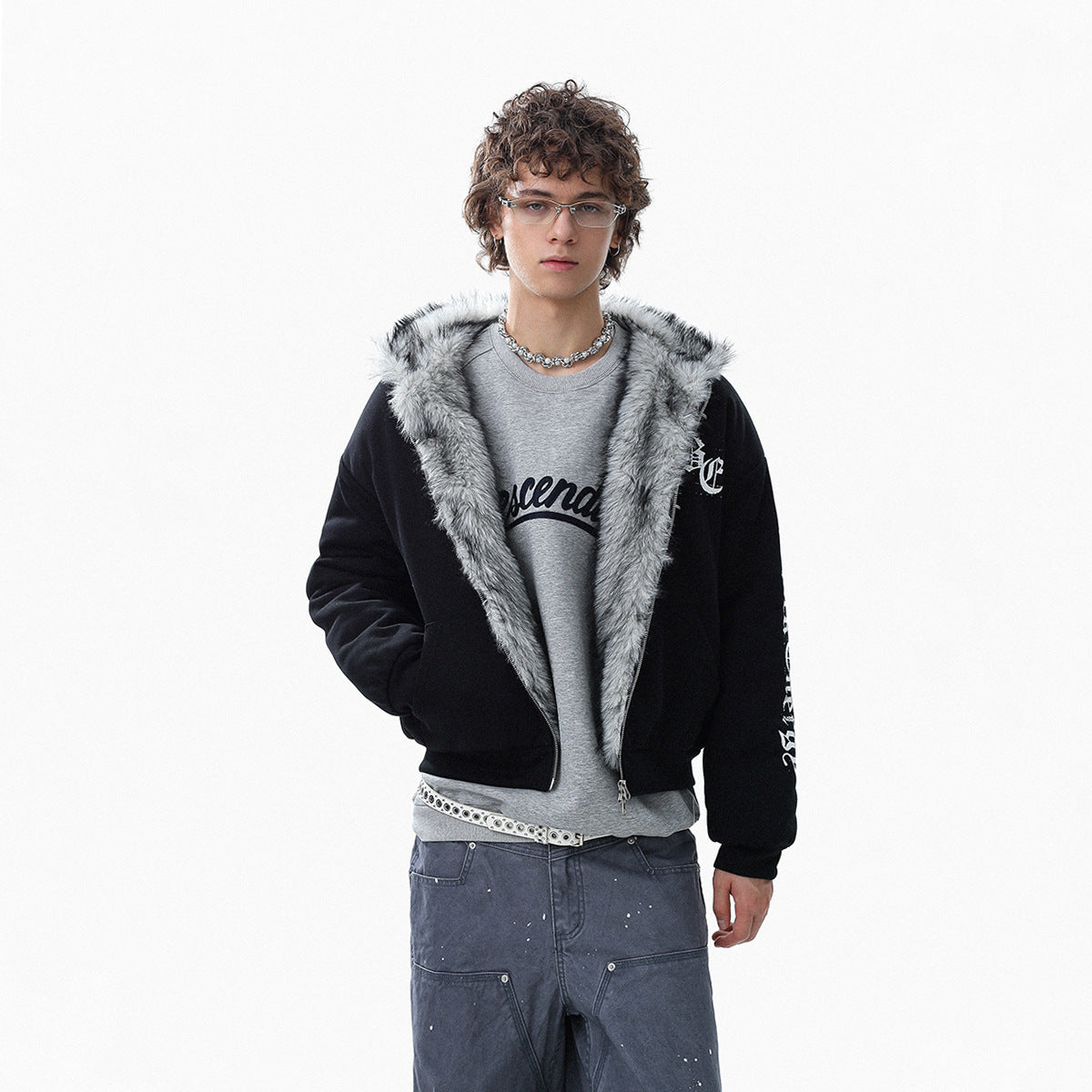Gothic Crest Fur-Lined HoodieQ