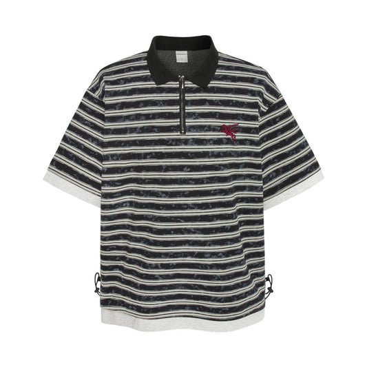 Washed Stripe Zip Polo