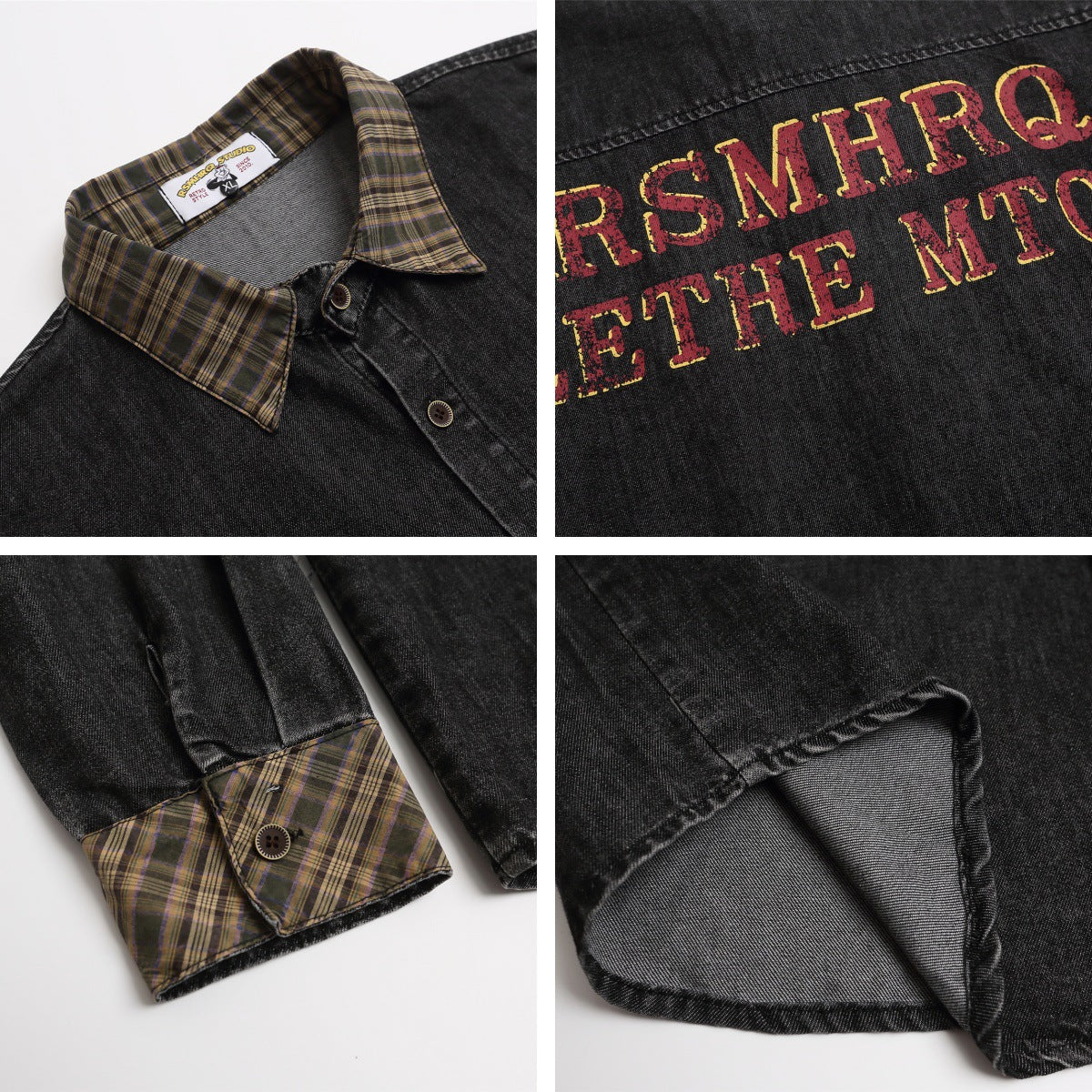 Plaid Trim Denim Shirt
